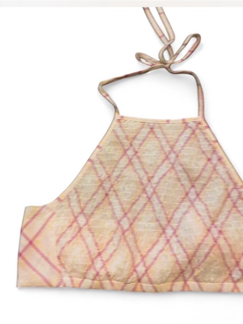 Forever 21 Cream and Pink Diamond-Print Halter Crop Top Coquette boho